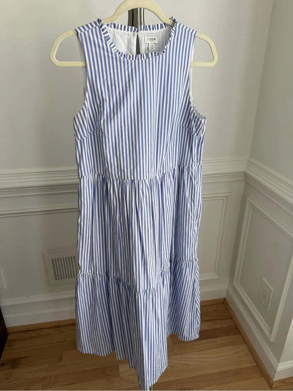 J. Crew Sleeveless Striped tiered midi dress in cotton poplin Size 4